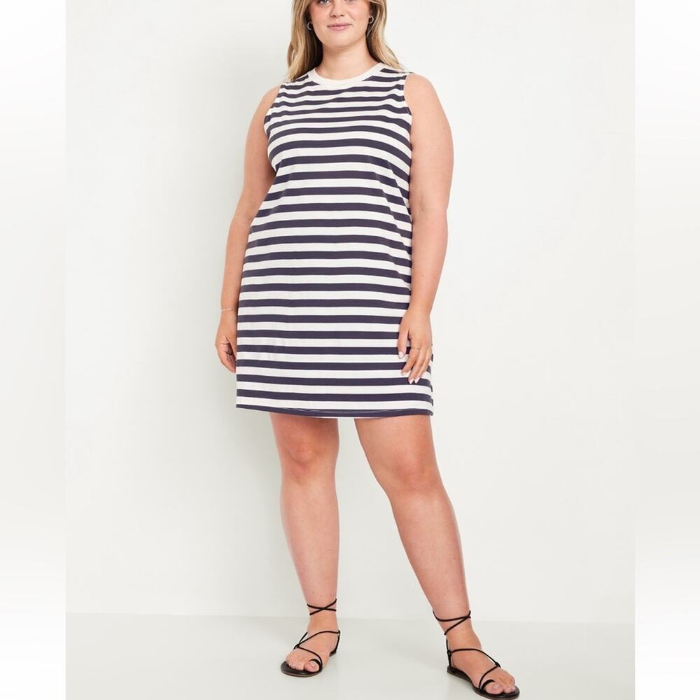 Old Navy Charcoal Stripe Vintage Sleeveless Mini T- Shirt Dress